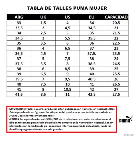 Puma tabla de talles hotsell