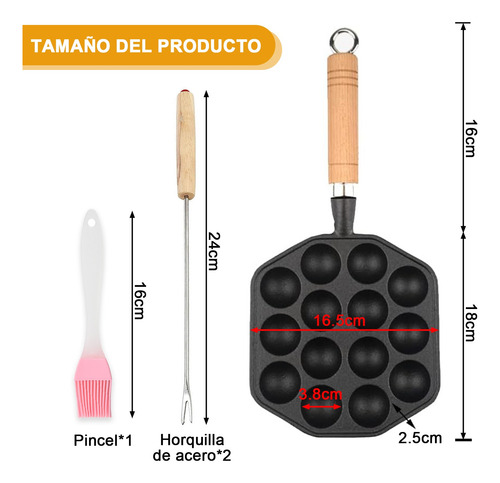 Sartén Takoyaki De Aluminio Antiadherente Con Utensilio