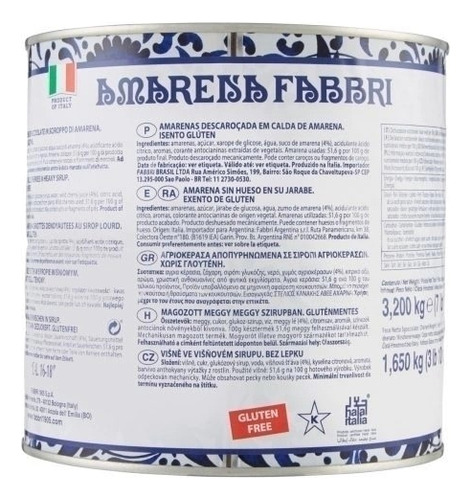 Amarena Fabbri Cereza Negra En Jarabe S/tallo Lata 3.2kg