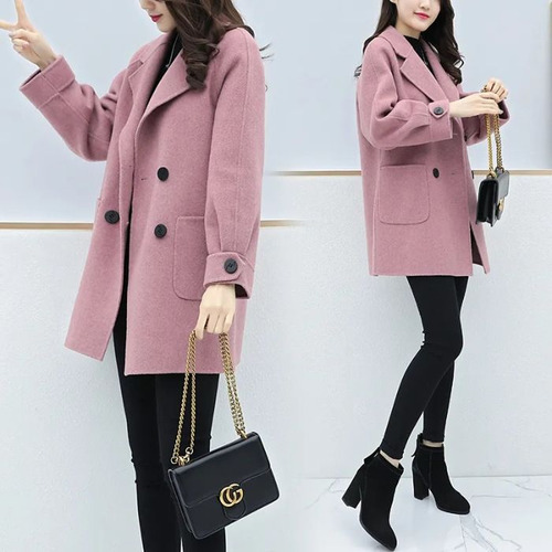 Abrigo De Lana Para Mujer, Holgado, Longitud Media, Talla Gr