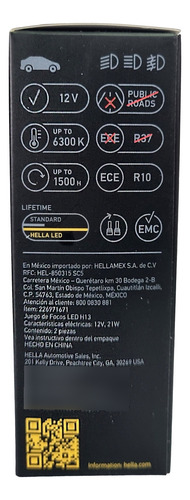 Foco Led H13 (9008) Hella Retrofit 6500k 200%+luz 12v 21w H13 Gris Blanco Frío