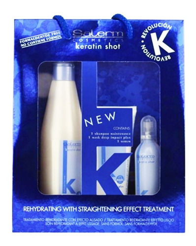 Salerm ® Pack Deep Impact Plus Alisado Mascarilla Keratin Shot 200ml + Shampoo 500ml + Serum 100ml