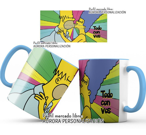 Mug Oreja Interior Azul Amor San Valentin Simpson Pareja 03