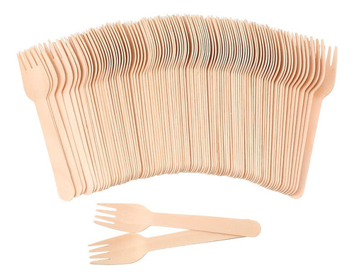 Imagen 6 de 10 de 100 Tenedores Desechables Bambú Cubiertos Madera Ecológico