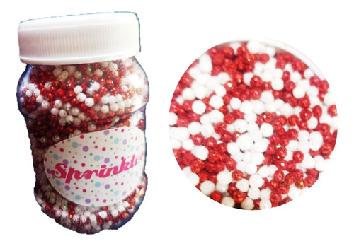 Sprinkles De Perlas Mini Rojas Con Blancas 90grs Comestible