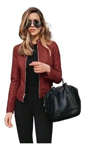 Chamarra roja de piel mujer sales