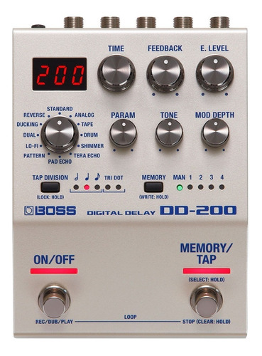 Pedal de efeito Boss 200 Digital Delay DD-200  prateado