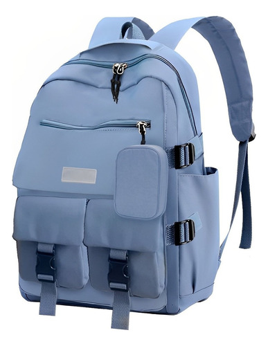 Mochila Feminino Escolar Bolso Para Garrafa Juvenil Bolsa Cor Azul