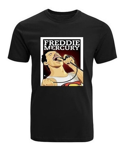 Polera Freddie Mercury Queen Logo Banda Unisex Negra Algodón