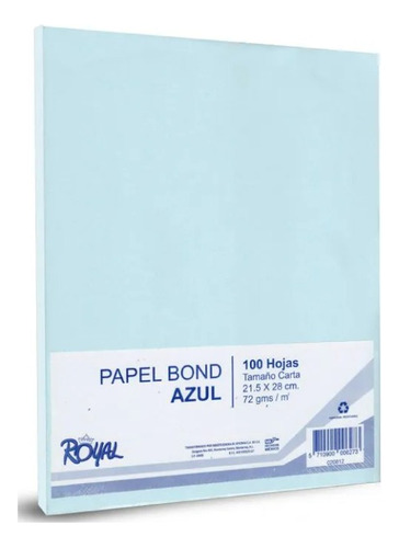 Papel Royal Bond Carta Impresión 75gr - Paq 100 Hojas Azul