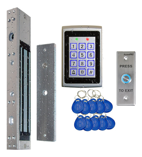 Kit Control De Acceso Y Electroimán Ip65 10 Llaveros Botón