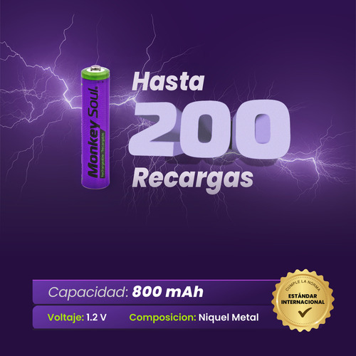 Cargador Con Pila 4 Aaa Batería Recargable Monkey Soul Usb-c