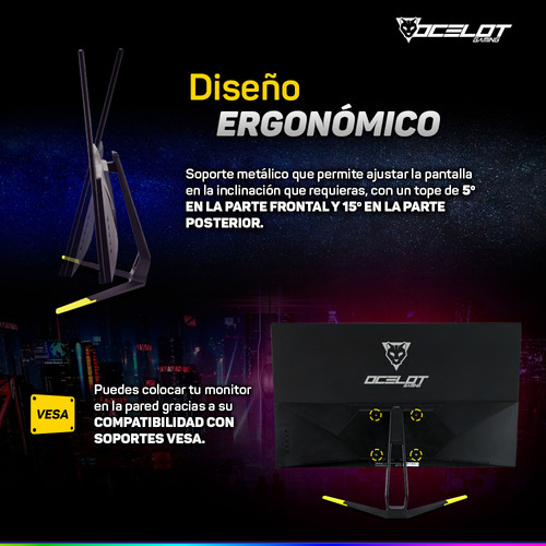 Monitor Gamer Ocelot 27 Fhd 144hz Frameless Vesa 3 Hdmi Negro