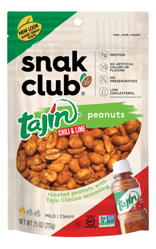 Snak Club Tajin Chili & Lime Peanuts, 7.5 Onzas (paquete De