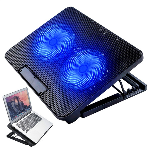 Soporte Base Notebook Luz Led 2 Cooler Potente Ajustable Usb