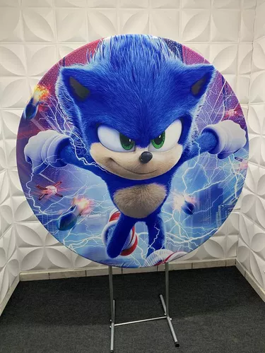 Painel Redondo de Festa Sonic 4 150cm - Tecido com Elástico