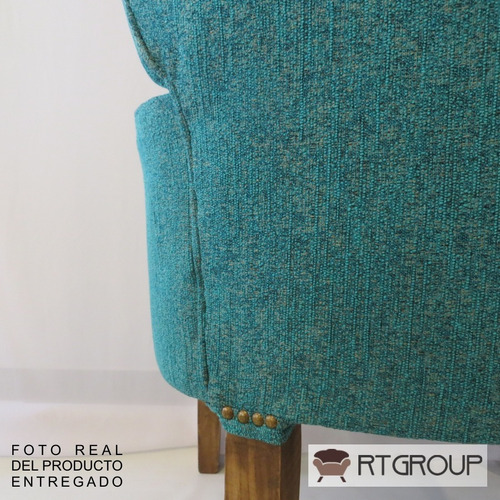 Imagen 7 de 10 de Sillon Matero Poltrona Apoyabrazos Chenille Turquesa Premium