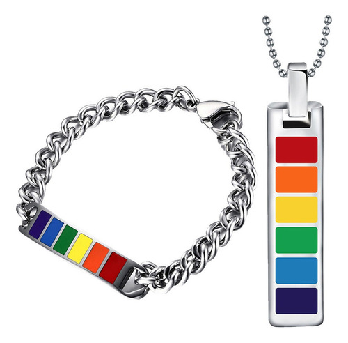 Pulsera + Collar Colgante Arcoiris Gay Lesbiana Lgbt Pride