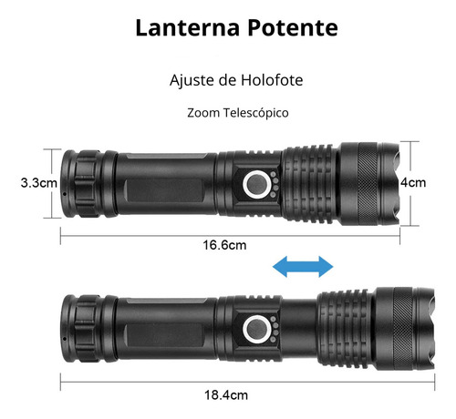 T9 Lanterna Tática Led Recarregável Ex Decor A Mais Potente Zoom Xhp50 Luz Branco A Prova D'agua