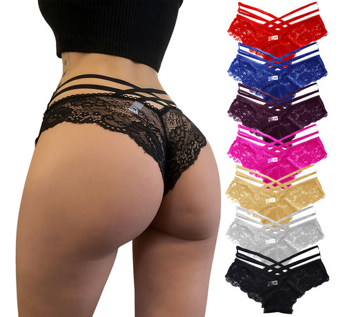 Paquete 7 Panty Bikini Señoras Tanga Cordón De Encaje Sexy