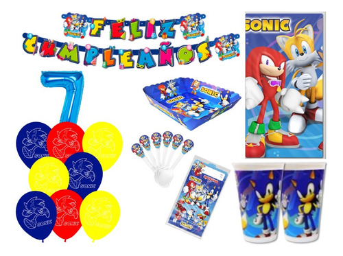 Kit Decoración Sonic X24 Niños + Bombas Latex + Numero