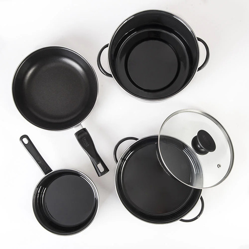 Imagen 3 de 8 de Batería De Cocina Acero Vitrificado 5 Piezas Cinsa