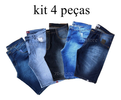 Kit Com 4 Bermuda Masculina Jeans Sarja Colorida Escolha