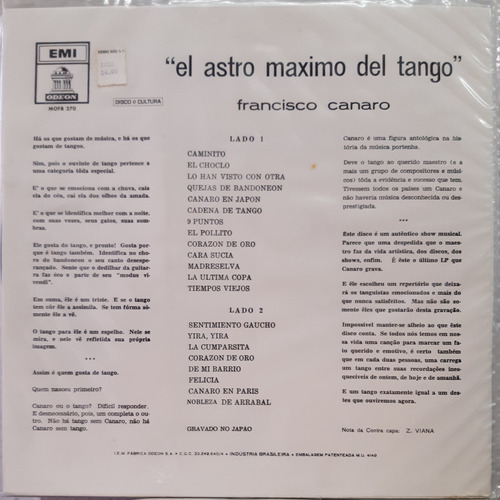 Francisco Canaro-el Astro Maximo Del Tango-lp Nunca Tocado! (Usado)