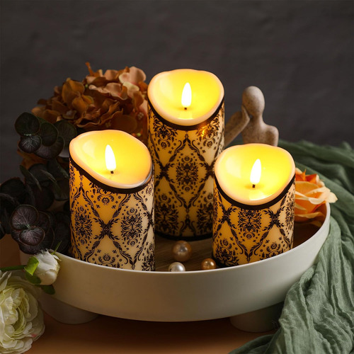 3 Piezas Velas Sin Llama En Blanco Y Negro Velas Con Pilas I