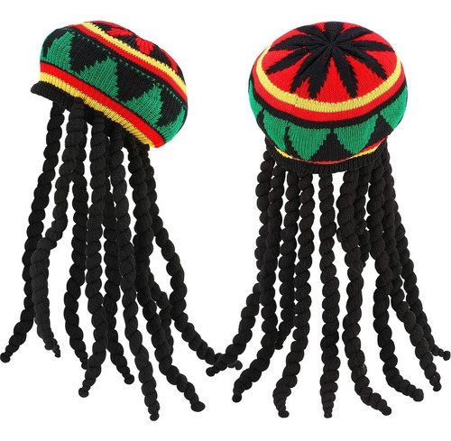 Sombrero Rasta Con Peluca Negra Trenzada Y Trenzas .