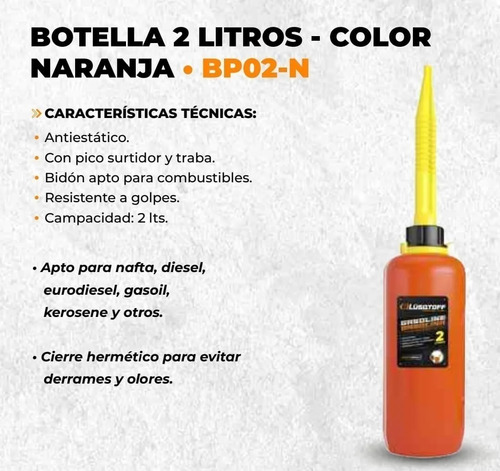 Imagen 3 de 8 de Bidón 2 Lts Combustible Nafta Con Pico Vertedor Lusqtoff