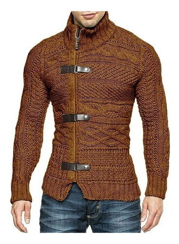 Men's Casual Sweater With Leather Ring And Cardigan