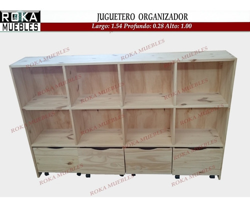 Imagen 2 de 5 de Juguetero Baul Organizador Biblioteca Estante Cubos X 4 Pino