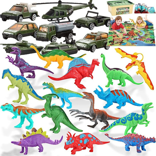 Set De Juguetes Dinosaurios Y Vehiculos Militares Completo
