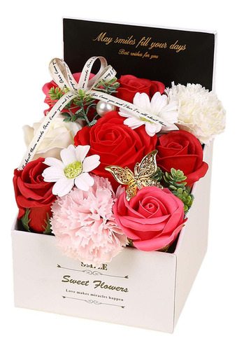 Caja De Regalo Con Flor De Jabón, Rosa Para El Día, Rojo
