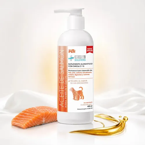 Aceite de salmón con omega 3 y 6 para perros y gatos (490 ml)