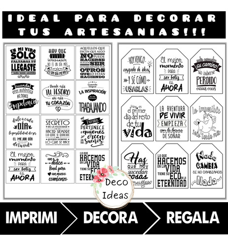 Kit Imprimible 07 Frases Motivadoras Stikers Tag Topper