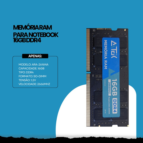 Memória Ram Notebook 2666mhz 16gb Ddr4 Aitek Ara-2616na