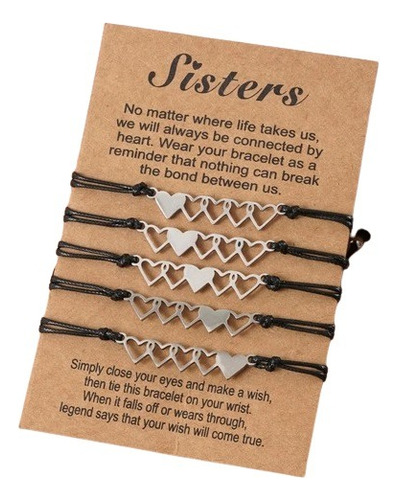 Set X 5 Pulseras Corazones Para Mejores Amigas Bff Hermanas