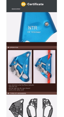 Ascendedor Escalada 8 - 12 Mm Ntr - Rapel Cuerda