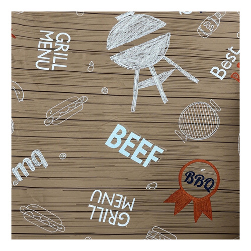 Tela Cuerina Estampada Con Felpa Ancho 1.40 Diseño Asador Madera Estampado