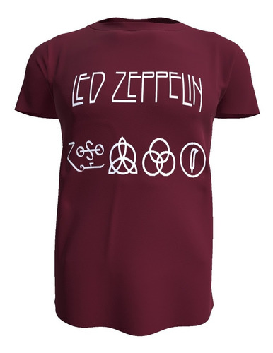 Polera Led Zeppelin 100% Algodón, Unisex, Bordo