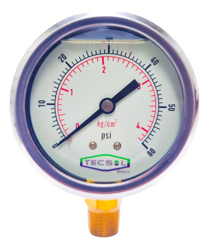 Manómetro Glicerina 0-60 Psi 2.5 Conexión Inferior