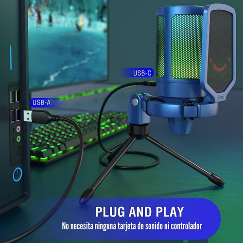 Micrófono Fifine Ampligame A6v Rgb Usb Cardioide - Blue