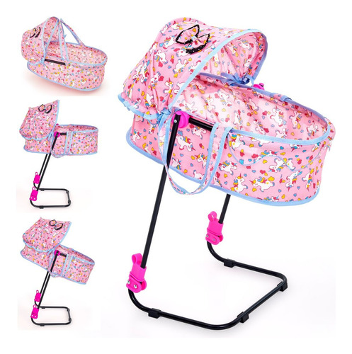 Berço De Boneca Veneza Baby Luxo 2 Em 1 Vira Bebê Conforto Cor ROSA UNICORN