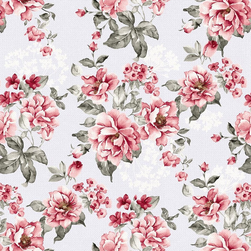 Papel De Parede Floral Rosa Cinza Detalhes Em Verde E Branco