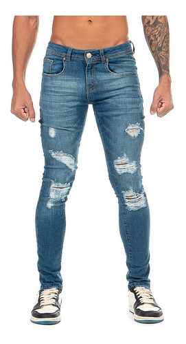 Imagen 1 de 7 de Jeans Pantalón Mezclilla Caballero Super Skinny Destrucción
