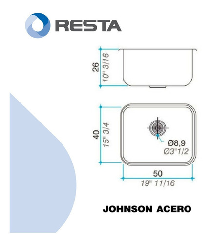 Johnson Pileta De Cocina Lavadero Simple Acero 304 G50
