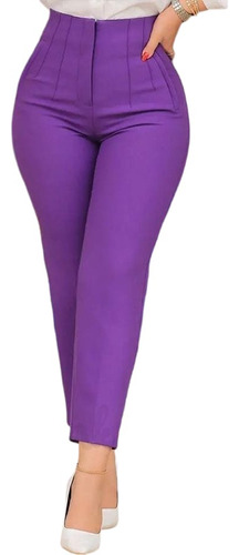 Pantalón De Vestir Mujer Violeta Para Dama Cintura Alta 