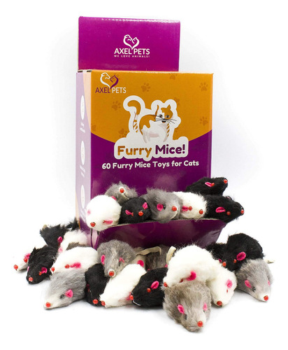 Axel Pets 60 Ratones Peludos Con Hierba Gatera Y Sonajero H. Color Negro, Blanco, Gris